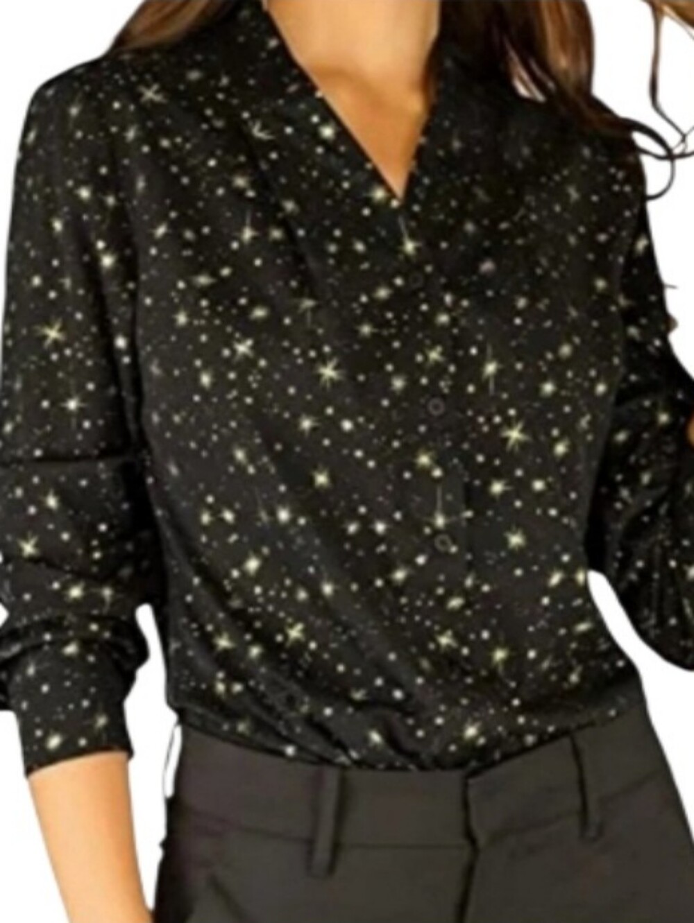 Cabi Galaxy Star Print Long-Sleeve Button-Front Top